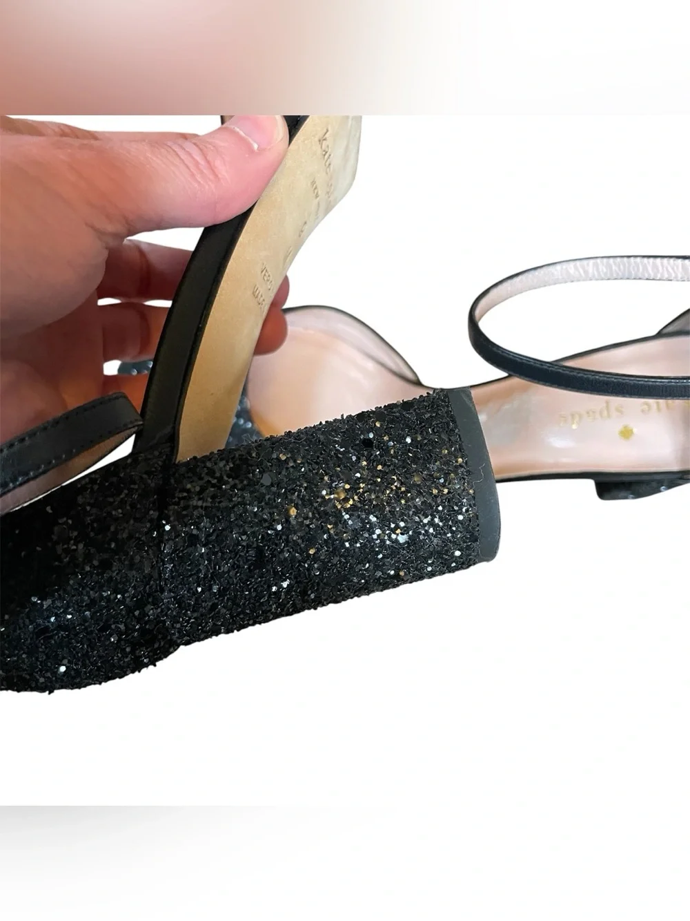 Kate spade abigail pumps black glitter block heel size 9M